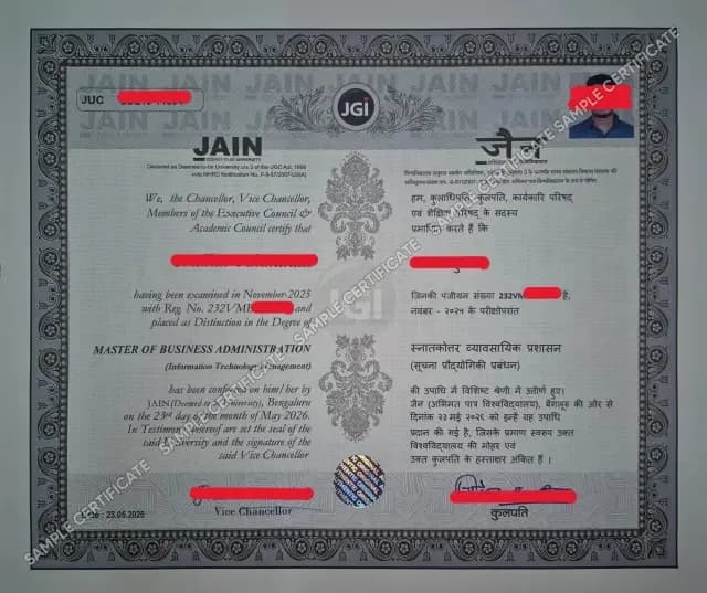 JAIN Degree Certificate